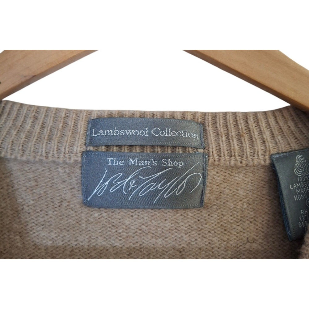 Vintage 80s Lord & Taylor Lambswool V-Neck Sweater Vest Mens Large Tan - Picture 4 of 7
